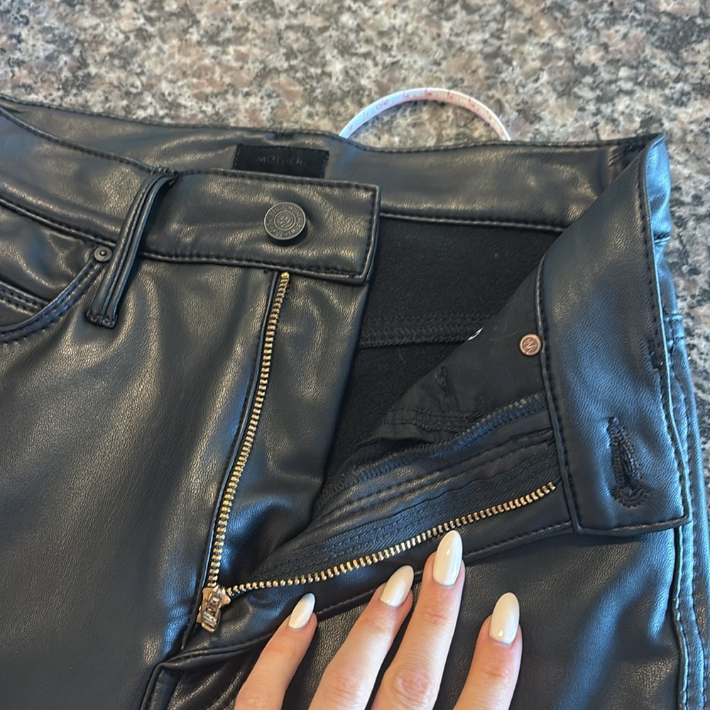 Mother High Waisted Vamp Faux Show black leather pants slits - Picture 8 of 9